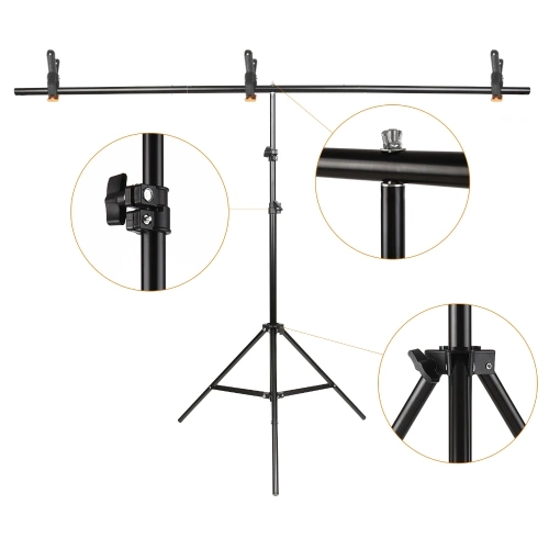 Andoer 1.5 * 2m/ 5 * 7ft Green Backdrop Screen Chromakey Background Photography Kit with Adjustable T-Shaped Background Stand 3pcs Backdrop Clamps