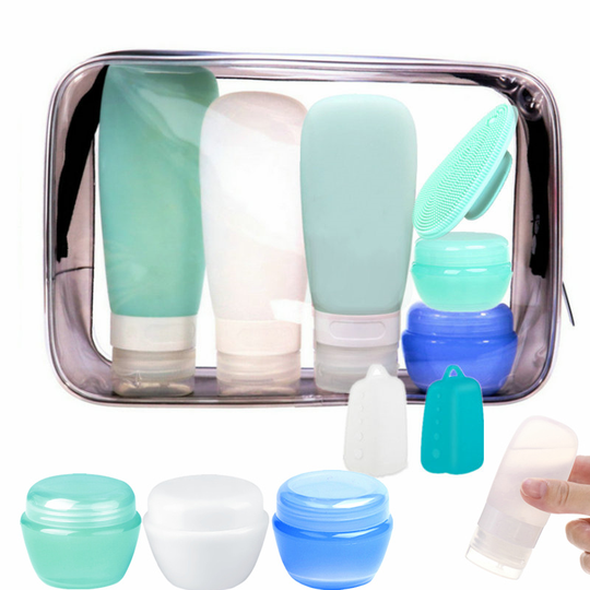 TSA Approved Portable Squeeze Leakproof Empty Silicone Lotion Shampoo Travel Bottle Travel Size Cosmetic Container Kit Set Pack