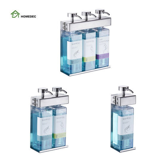 Hotel manual soap dispenser single double triple head wall mount hand soap bottle shampoo shower gel dispenser with lock