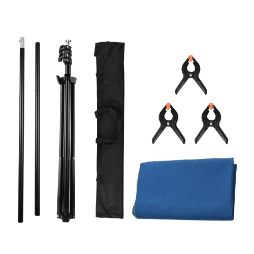Andoer 5x7ft Green Screen Blue Screen Backdrop Double-sided Chromakey Background Photography Kit with 5x7ft T-Shaped Background Adjustable Stand 3 x Spring Clamps