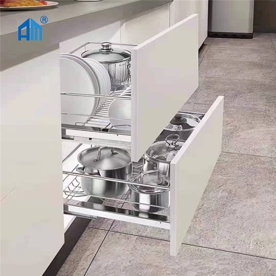 Kitchen Storage Iron or Stainless Steel Wire Bowl Basket Pull Out Basket
