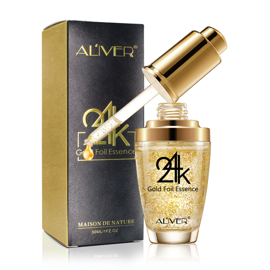 ALIVER Private Label 24K Gold Serum Face Whitening Moisturizing Hyaluronic Acid Vitamin C Collagen 24k Gold Foil Serum