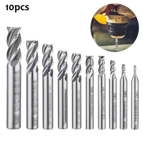10Pcs 4-Flute End Mill Bits High-speed Steel Straight Shank Drill Bits Milling Cutter for Aluminum Steel