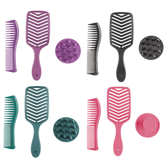 Custom Logo Packaging 3pcs anti static heat resistant silicone scalp massager shampoo hair brush hair comb and brush set