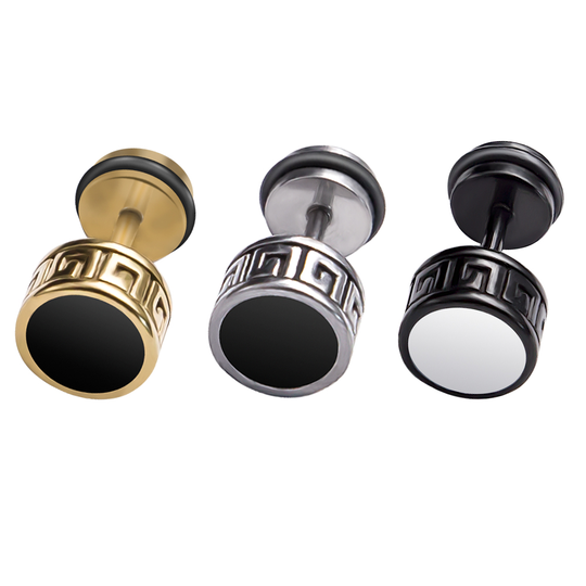 Hot Sale 8MM Stainless Steel Dumbbell Barbell Earrings Stud Punk Silver Black Gold Ear Plugs