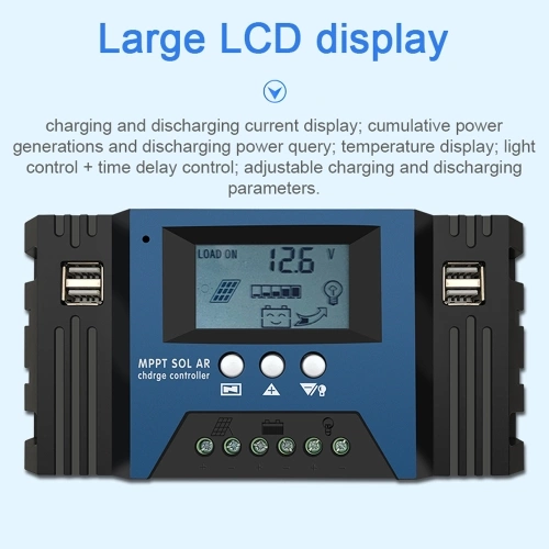 30A MPPT Solar Charge Controller 12/24V Auto Focus Solar Panel Controller Battery Intelligent Regulator with 4 USB Output Adjustable Parameter LCD Display Timer Setting
