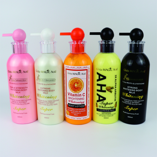 Private Label Gluta Magic Acid Super Gold Fruit Body Milk Eclaircissant AHA Strong Whitening Vitamin C Treatment Lotion