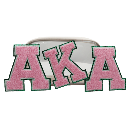 Nice AKA Chenille Glitter Patches Greek Letter Sorority Fraternity Glitter Patches Iron On Self Adhesive Backing