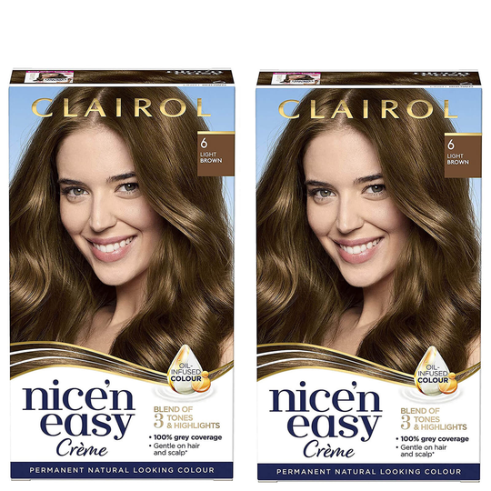 Clairol Nice' n Easy Crème Natural Looking Oil Infused Permanent Hair Dye Duo (Various Shades) - 6 Light Brown