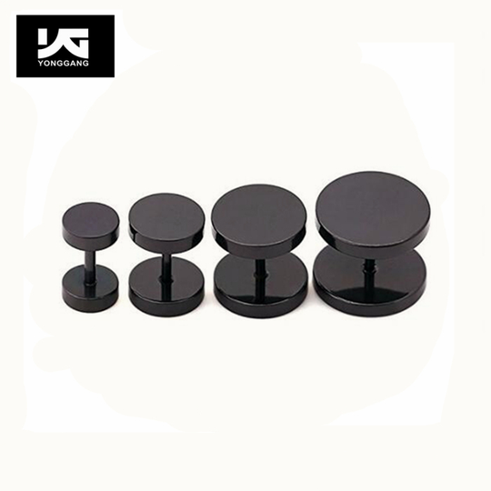 Punk stainless steel earrings black round barbell earrings stud men women silver gold dumbbell hip hop earring