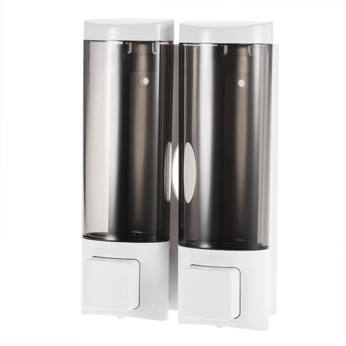 CHUANGDIAN Manual Hand Soap Dispenser with Double Sided Foam Tape Wall Mount Double Liquid Shampoo Shower Gel Dispenser Hand Cleanser Washroom Lotion Dispenser for Bathroom Restroom Hotel 200mlx2