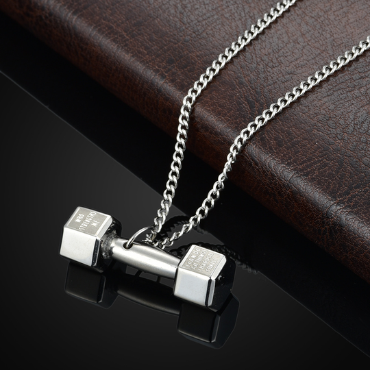 Stainless Steel Dumbbell Charm Necklace Sport Fitness Letter Engraved Dumbbells Pendant Necklace for Men