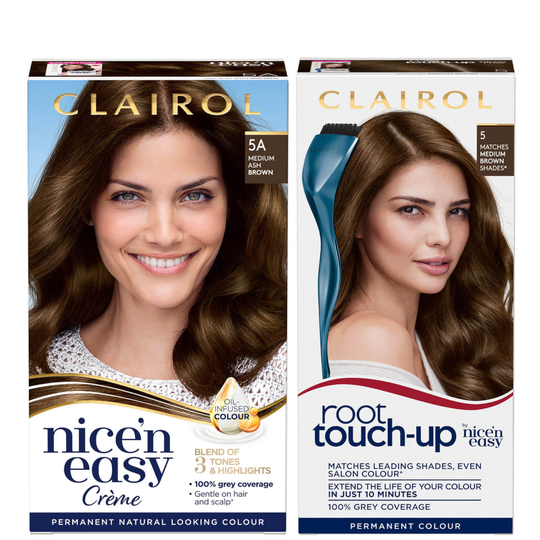 Clairol Root Touch-Up 5 Medium Brown x Nice'n Easy Permanent 5A Medium Ash Brown Bundle