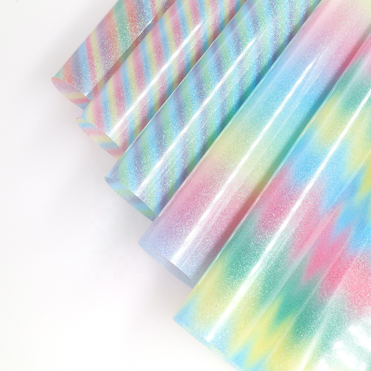 Pattern Heat Transfer Fabric Shiny Holographic Rainbow Animal Iron-on Transfer Glitter Heat Transfer Vinyl For Clothing