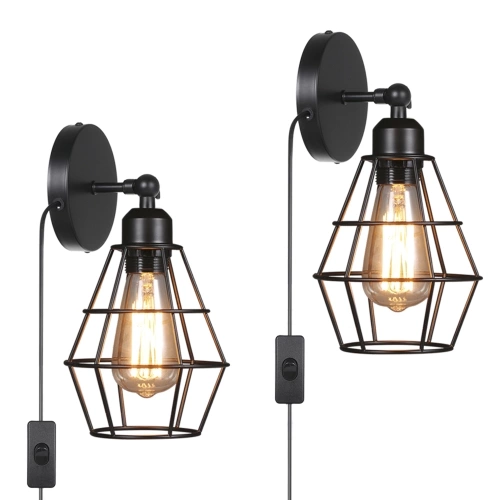 Tomshine AC 220-240V Wall Light Shade E27 Base with Switch Indoor Wall Sconce Vintage Style Lampshade for Bedroom Living Room Porch Corridor 2pack (bulb not included)