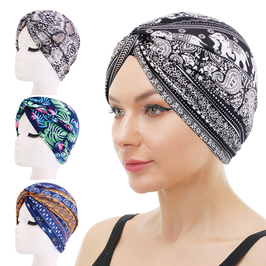 New Ethnic Head Women Turbans Elastic Beanie Twisted Turban Chemo Cap Hair Loss Hat