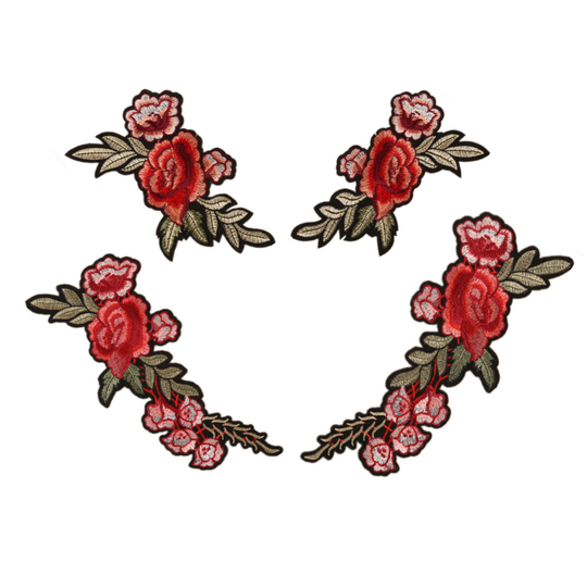 hot sale fashion style 2 pcs per pair one set iron on embroidery flower patches for clothes bag hat