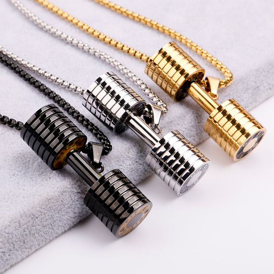 Fashion stainless steel fitness dumbbell pendant necklace men