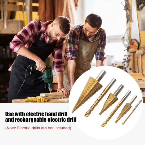 6 PCS Step Drill Bit and Saw Drill Set HSS Drill Bits for Sheet Aluminum Iron Metal Stainless Steel Wood Hole Drilling Expanding Multifunction Spiral Grooved Step Drill for Woodworking Industry DIY