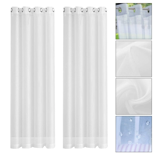 2PC Curtain Modern Simple Waterproof Solid Color Trilon Transparent Perforated Sunscreen Antiple UV Curtain Fabric