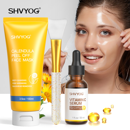 Beauty Face Mask Private Label Korean Skin Care Calendula Peel Off jelly Powder Body Facial Mask with Vitamin C Serum & Brush