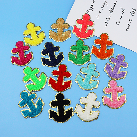 Iron on anime custom hot sale ship anchor logo nylon backpack clothes chenille patches