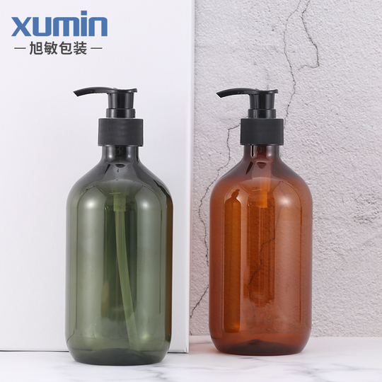 luxury 300ml 500ml empty amber light green bottles shampoo plastic lotion bottle dry label