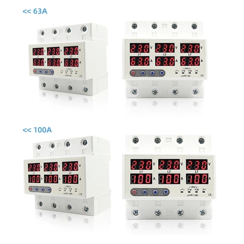 LCD Display Self-reset Protector Overvoltage Undervoltage Current Limiting Circuit Breaker Phase Lost Zeroloss Phase Sequence Voltage Unbalance Protector Overload Automatic Power Off Reclosure Switch