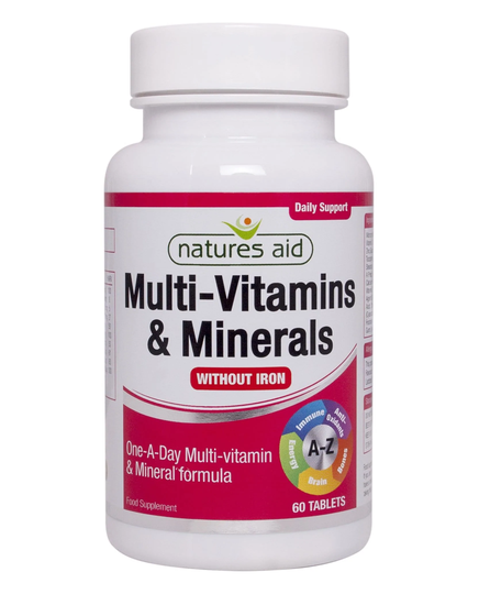 Natures Aid Multi-Vitamins & Minerals without Iron, 600mg, 60 Tablets
