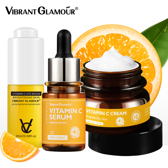 VIBRANT GLAMOUR Nature Vitamin C Sets Whitening Face Cream+Serum+Eye Serum Brightening Anti Aging Firming Skin Care 3pcs
