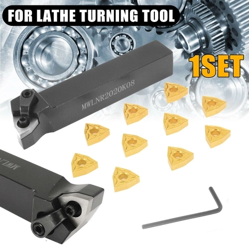 MWLNR2020K08 Holder + 10Pcs WNMG080404 Carbide Inserts + Wrench for Lathe Turning