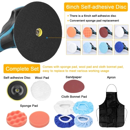 6inch Electric Car Polisher High Efficient Auto Waxing Polishing Machine Multifunctional Rotary Tool with Sponge Wool Bonnet Pads