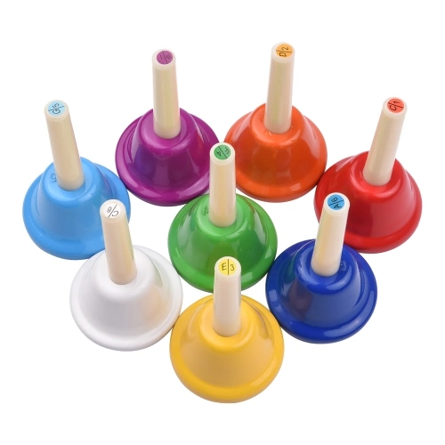 ammoon 8pcs Colorful Handbell 8 Note Diatonic Metal Hand Bells Set Tinkle Bells Percussion Instrument Toy for Kids Children