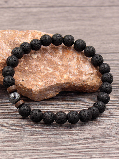 1PC Fashion Men Crystal Beaded Bracelet Natural Shining Stone Ountain Stone Black Iron Stone Bracelet