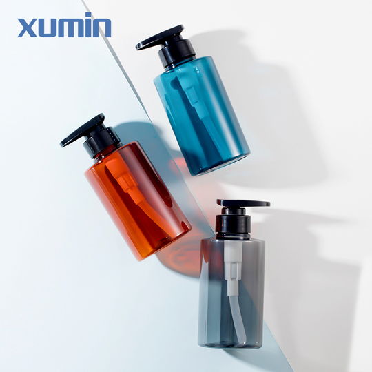 Classy Round Clear 300ml 500ml 10oz 16oz plastic pet Shampoo Bottle With black Pump Gray/brown/blue bottle body