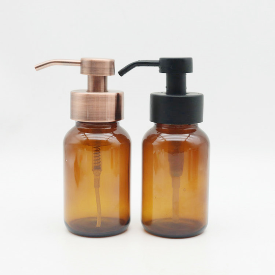 New design 250ml Amber Shampoo Facial Cleanser Facial Soap Glass Foam Pump Bottle