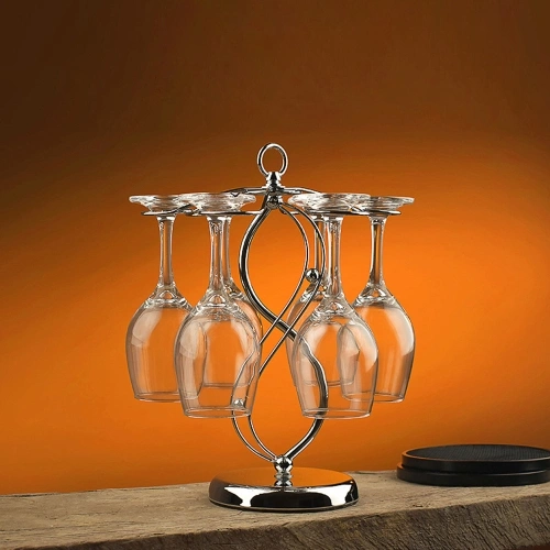 JYF-004 Goblet Holder Wine Cup Rack Red Wine Glass Cup Standing with 6 Hooks Stainless Steel Hanging Drinking Glasses Rack for Restaurant Bar Party
