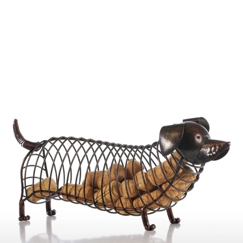 Tooarts Dachshund Wine Cork Container Iron Craft Animal Ornament Gift, Brown, 13.8 * 4.7 * 5.9inches