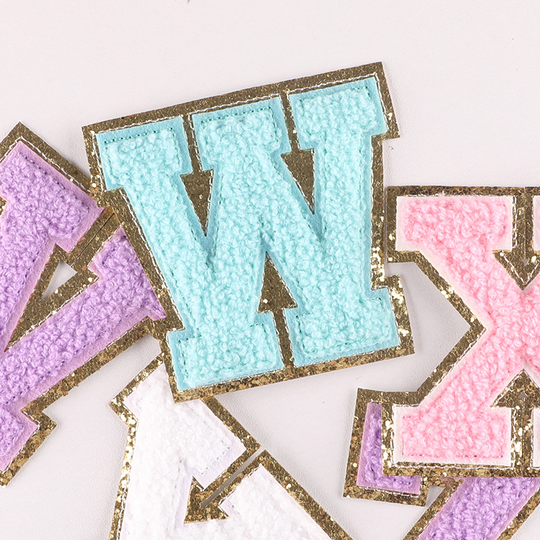 Spot Gold Edge 8cm Large Iron On Letters Sequins Solid Chenille Letter Patch