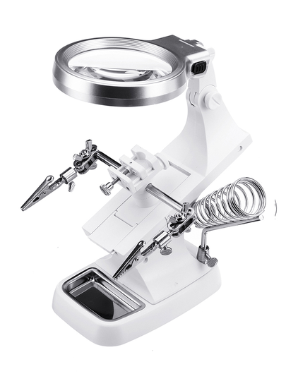 10 LED Helping Hand Clamp Magnifying Glass Soldering Iron Stand Magnifier Tool