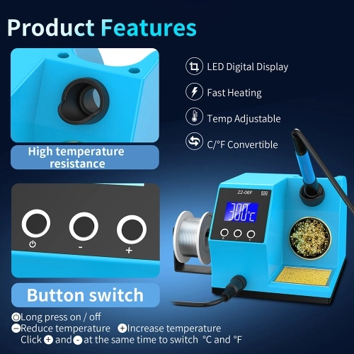 LCD Display Digital Soldering Station PID Fast Heating Temperature Control Soldering Station 60W High Power 180-480°C/365-896°F Temperature Adjustable °C °F Unit Conversion Repairing Tool