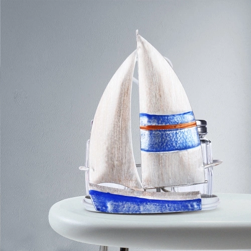 Tooarts Sailing Boat Condiment Rack Sauce and Pepper Bottle Storage Iron Holder Handy Table Organizer Kitchen Decoration Contains Two Glass Bottles
