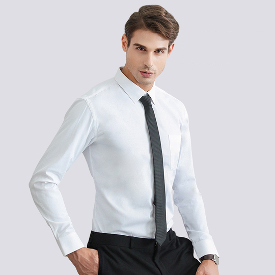 Men's long sleeve shirt business suits Non-iron custom embroidered logo white shirt Slim Casual Black White Social Male Clothes