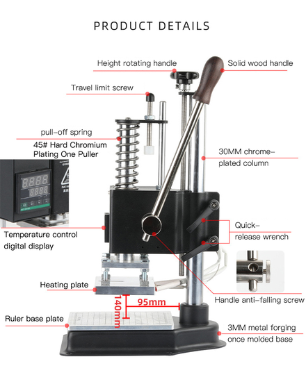 Wood Branding Iron With Heating Arbor Press Wood Branding And Gold Foiling With 500w Digital Temperature Control Unit.