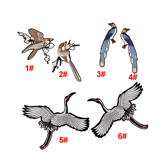 bulk stock sale chinese ethnic style magpie crane design iron on embroidery big bird patches for dress skirt