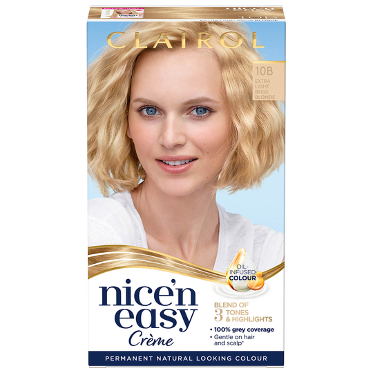 Clairol Nice' n Easy Crème Natural Looking Oil Infused Permanent Hair Dye 177ml (Various Shades) - 10B Extra Light Beige Blonde