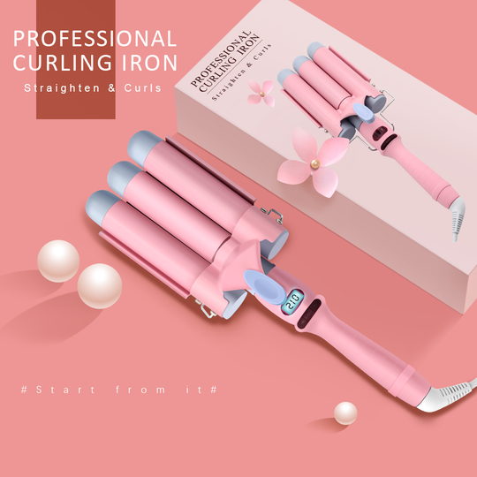 2021Home use new three barrel ceramic Ionic big wave curler automatic LCD with triple barrel hair waver hair curl iron