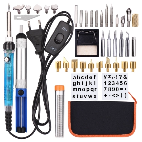 Wood Burning Tool Kit 38PCS Professional Pyrography Pen with ON/OFF Button Soldering Iron Set Adjustable Temperature from 200-450°C for Beginners Adults Wood Burning Carving DIY Embossing Soldering