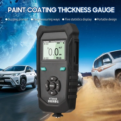 Hantek HT890B Paint Coating Thickness Gauge Portable Nondestructive Thickness Meter with Zero Cal Backlit LCD Display Limit Alarm for Car Automotive Painting