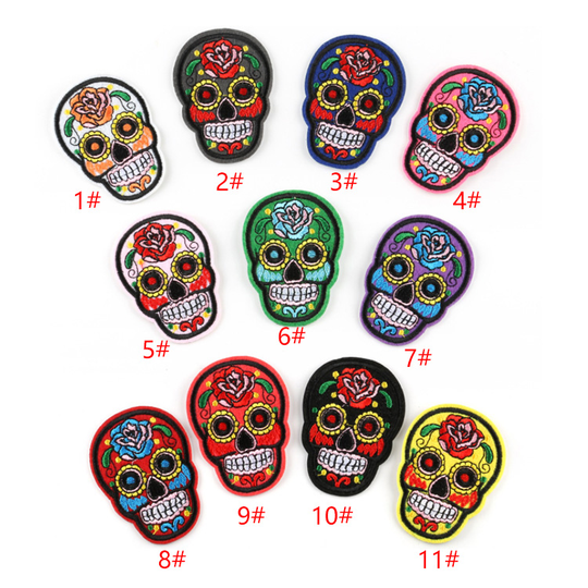 yiwu wintop hot sale mexico style non woven iron on embroidery sugar skull patch for jacket coat